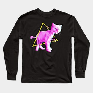 Neon Cute Cat With Red Nose Long Sleeve T-Shirt